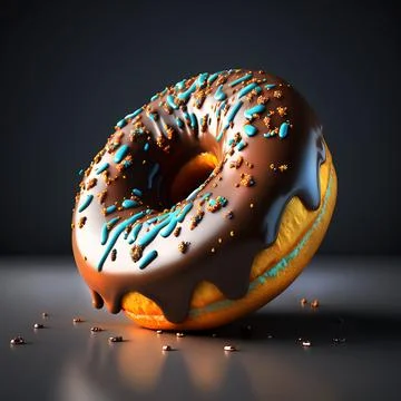 A delicious donut with blue icing on macro advertising picture Stock Illustration