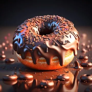 A delicious donut with chocolate icing on macro advertising picture Stock Illustration