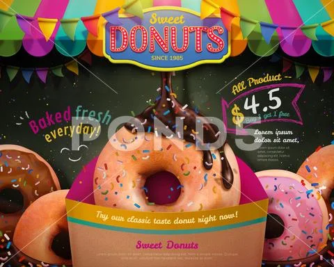 Delicious donuts ads Stock Illustration