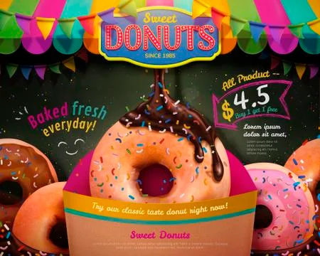 Delicious donuts ads Stock Illustration