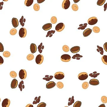 Delicious Donuts and Coffee Beans Seamless Pattern Background. Illustrazione stock