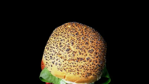 Delicious double burger on the black background Stock Footage 335469682