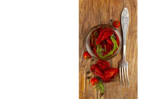 Delicious Dried Tomatoes in a Jar Rustic Style Stock Photos