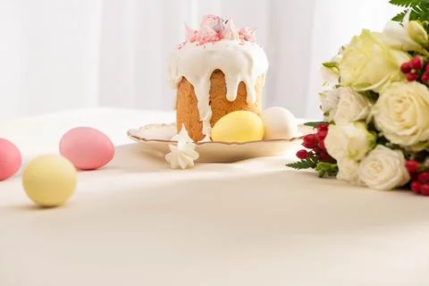 Delicious easter cake decorated meringue Stock Photos
