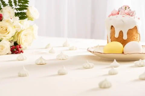 Delicious easter cake eggs plate Stock Photos