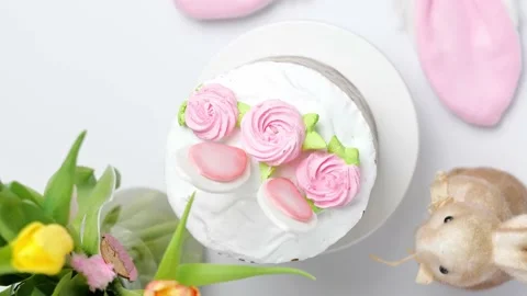 Delicious Easter cake with flowers. Happy Holiday Stock Footage 235457255