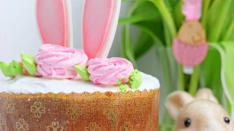 Delicious Easter cake with flowers. Happy Holiday Video stock 235457857