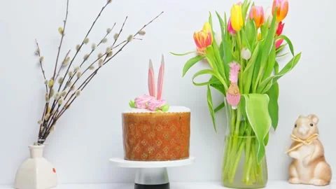 Delicious Easter cake with flowers. Happy Holiday 動画素材 235458002