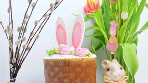 Delicious Easter cake with flowers. Happy Holiday Stock-Footage 235458018
