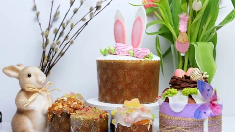 Delicious Easter cake with flowers. Happy Holiday Stock-Footage 235458396