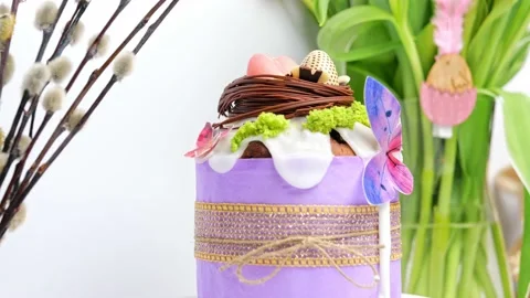 Delicious Easter cake with flowers. Happy Holiday Stock Footage 235458619