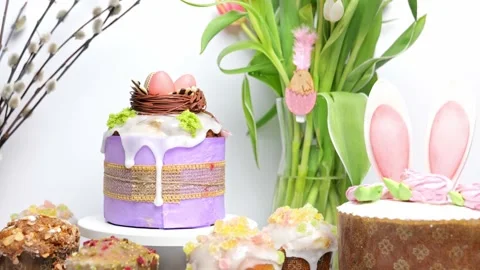 Delicious Easter cake with flowers. Happy Holiday Stock-Footage 235458868