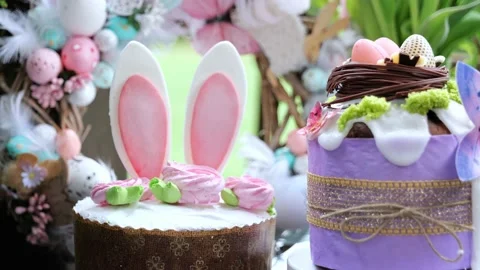 Delicious Easter cake with flowers. Happy Holiday Stock Footage 235460248
