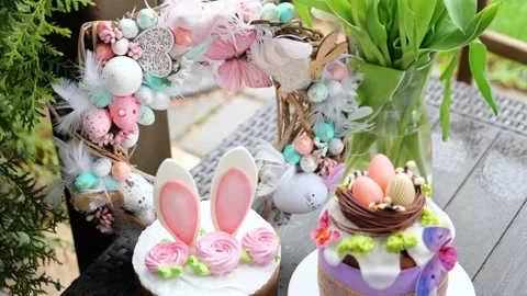 Delicious Easter cake with flowers. Happy Holiday Video stock 235460273