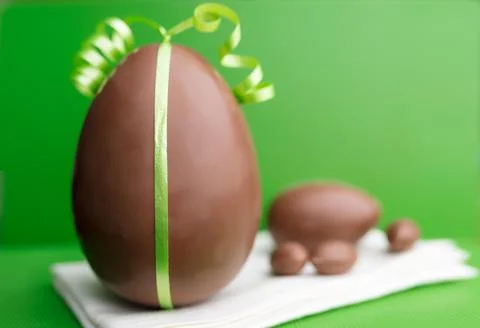 Delicious Easter chocolate bunny, eggs and sweets Stock Photos