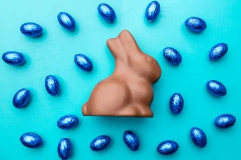 Delicious Easter chocolate bunny, eggs and sweets Foto stock