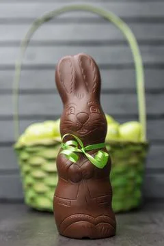 Delicious Easter chocolate bunny, eggs and sweets Stock Photos