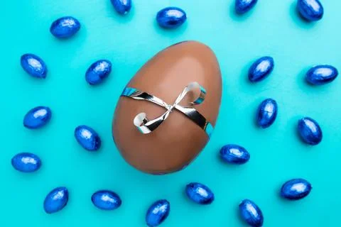 Delicious Easter chocolate bunny, eggs and sweets Stock Photos