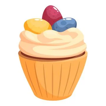 Delicious easter cupcake decorated with colorful eggs and creamy frosting Stock Illustration