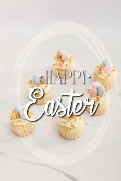 Delicious easter cupcakes painted quail Stock Photos