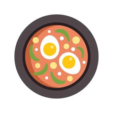 Delicious egg drop soup with vegetables in black bowl Stock Illustration
