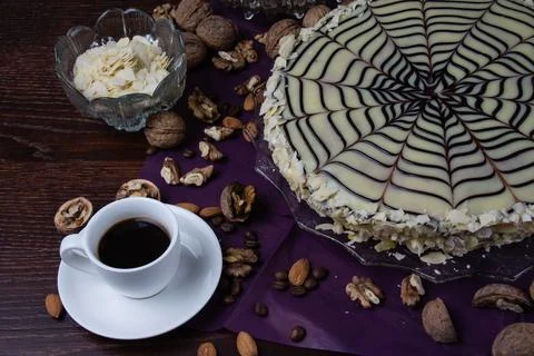 Delicious esterhazy cake with nuts, almonds, black and white chocolate and a  Stock Photos
