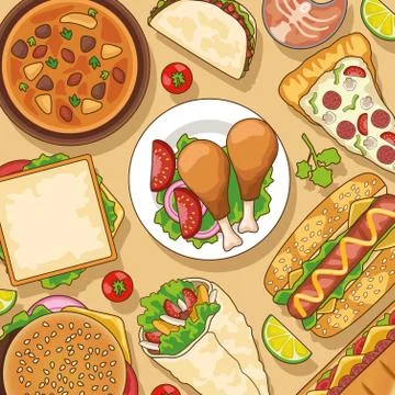 Delicious fast food menu pattern Stock Illustration