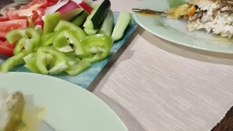 Delicious fish dish. Fried pike on a plate. Stock Footage 269184852