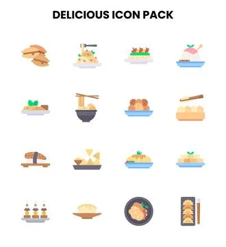 Delicious Flat Collection Icons Pack Stock Illustration
