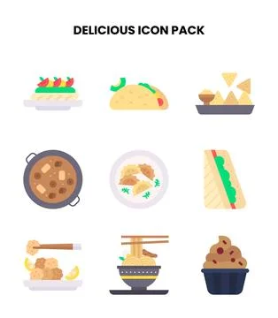 Delicious Flat Design Icons Pack Stock Illustration