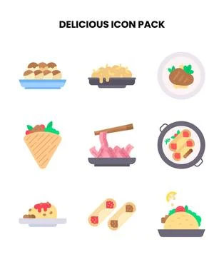Delicious Flat Set Icons Pack Stock Illustration