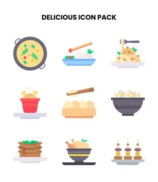 Delicious Flat Set Icons Pack Stock Illustration