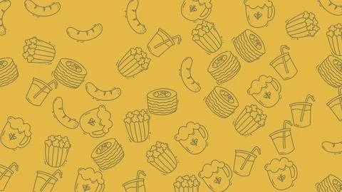 Delicious food background pattern with various tasty elements. Stock Illustration