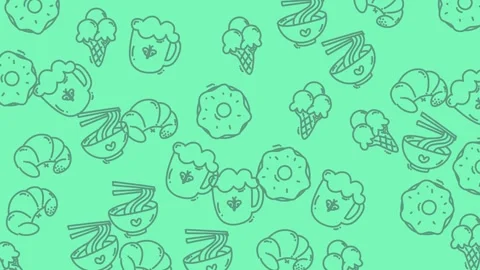 Delicious Food Pattern - Donuts, Ice Cream, Ramen, and More. Stock Footage 321858665