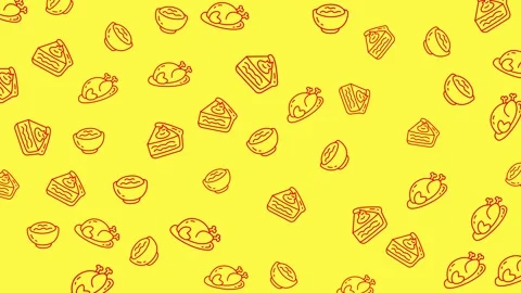 Delicious Food Pattern - Seamless Background with Chicken, Cake, and Soup. Stock Footage 320209597