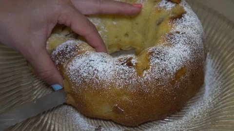 Delicious fresh apple pie in powdered sugar Stock Footage 112630142