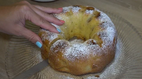 Delicious fresh apple pie in powdered sugar Stock Footage 112630160