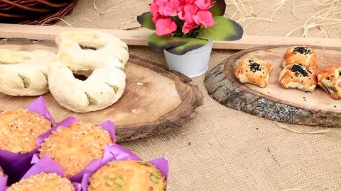 Delicious Fresh Bakeries On The Table Stock Footage 82272051