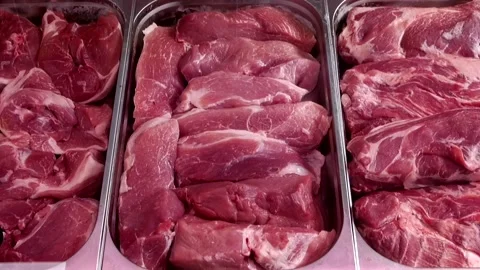 Delicious fresh beef in metal containers Stock Footage 337427327