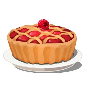 Delicious fresh berry pie with raspberry on top isolated on white background Stock Illustration