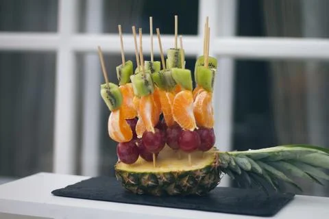Delicious fresh wedding snacks on the table Stock Photos