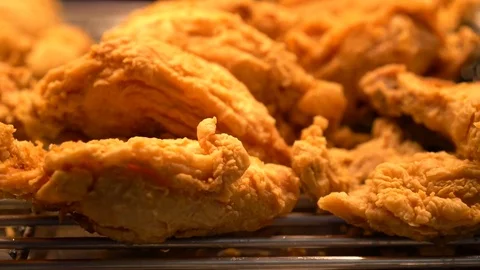 Delicious Fried Chicken Placed Under Warmers Stock Footage