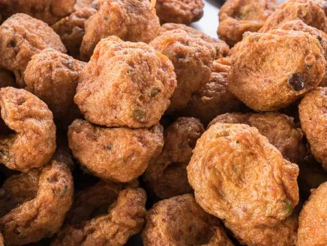 The delicious fried fish-paste balls. (Thai food) 스톡 사진