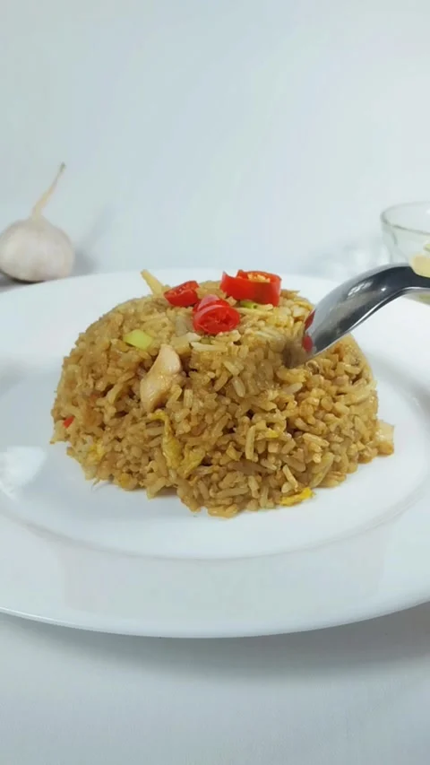 Delicious Fried Rice on a Spoon. Stock Footage 329375744
