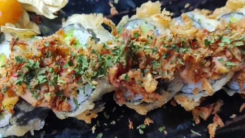 Delicious Fried Sushi Stock Footage 205049198