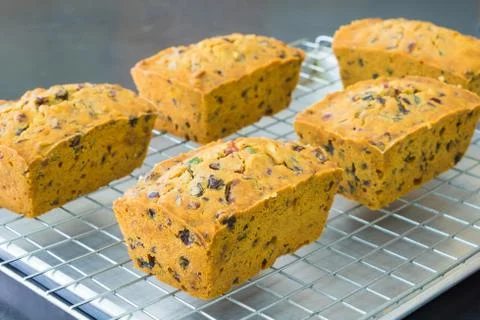 Delicious fruit cake with mixed fruit  on grate Stock Photos