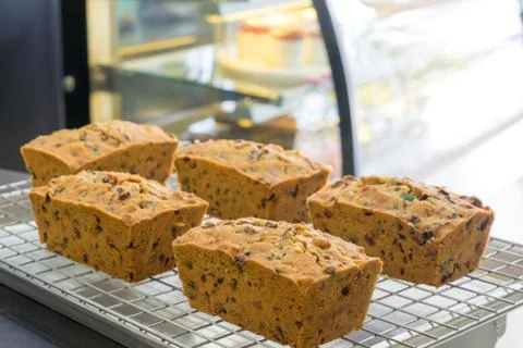 Delicious fruit cake with mixed fruit  on grate Stock Photos