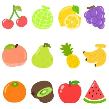 Delicious fruit set with no outlines Stock Illustration