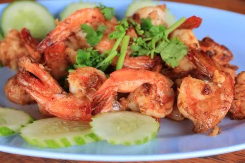 Delicious garlic prawns. Stock Photos