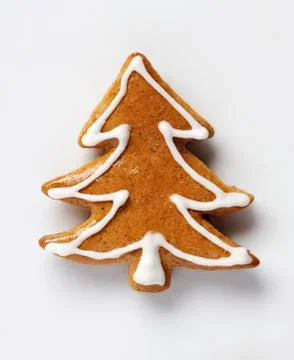 Delicious gingerbread tree cookie on white 스톡 사진